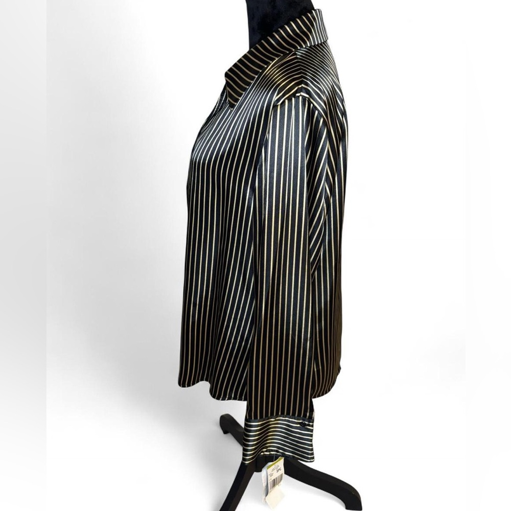 Vintage Kasper Black and Gold Striped Blouse NWT Size 14 - Picture 2 of 12